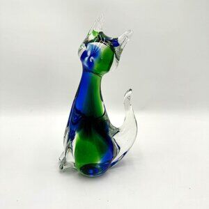 Murano Figurine Large Cat Art Glass Italy 8” Tall Vintage